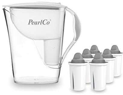 PearlCo - Wasserfilter Fashion (weiß) mit 6 Protect+ classic Filterkartuschen (für sehr hartes Wasser) - passt zu Brita Classic