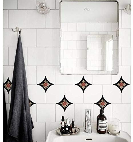3D Fliesenaufkleber 10er Set Mosaik Klebefliese für Wand und Boden Fliesenfolie Vintage für Küche Bad (Ornament Schwarz)