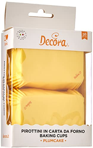 Decora, 0339884 Confezione da 20 Pirottini Plum Cake da 80 X 50 X 32 mm, per Cuocere, Presentare e Regalare PlumCake, Resistente fino a 220°, Made in Italy, Colore Giallo