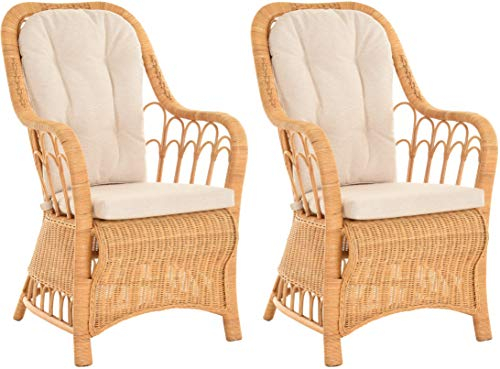 Krines Home Rattan Esszimmerstuhl 2er Set mit Armlehne Rattanstuhl Esszimmer Stuhl Hohe Rückenlehne (Honig)