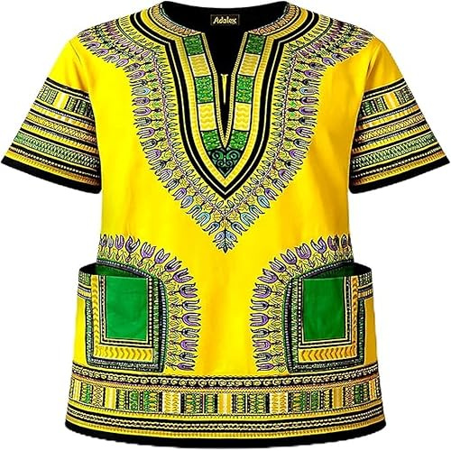 Adalex Global Traditional African Unisex Dashiki Shirt Color Tribal Festival Hippie, Ideal for Men Women African Short Sleeve Summer Wear