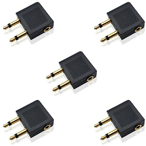 iYueMps Airline Airplane Flight Adapters for Headphones Earphones Conversion Plug Adapter 3.5mm Aircraft Audio Sockets(Golden Plated,5pcs)