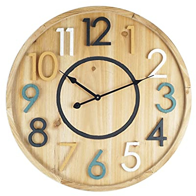 Rebecca Mobili Hölzerne Wanduhr, Designer Hängeuhren, MDF, Rund, Heimdekoration - Durchmesser 50 cm x T 4,5 cm - Art. RE6592