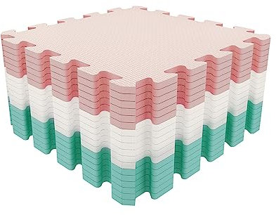 Mocosy 18 Pièces (30x 30x1cm) Tapis de Sol imbriqués| Tapis en Mousse Douce| Tapis de Jeu| Tapis de Gymnastique(Bleu Blanc Rose)
