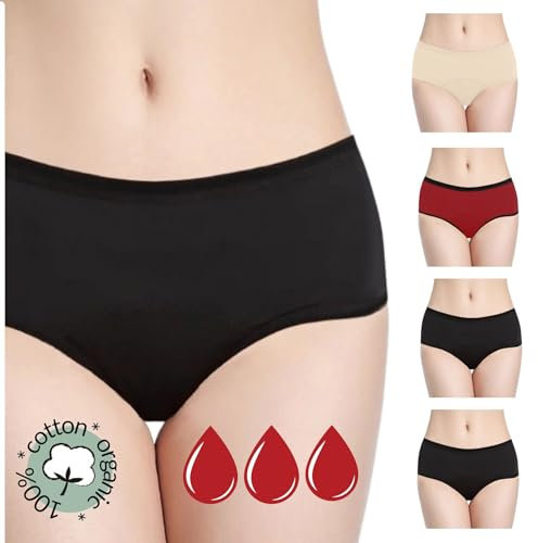 NoBlood Culottes Menstruelles - Starter Pack Économique - Lot de 4 - Flux Abondant - Noir(x2) Rouge(x1) Nude (x1) (Lot de 4 Mohina Noir S)
