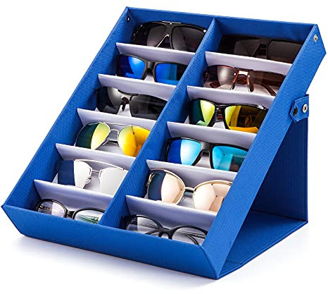 TRIUMPH VISION Glasses Organizer 6Slots Tray Case - Eyeglasses Storage Box Eyewear Display Tray (Dark Blue, 18 Slots)