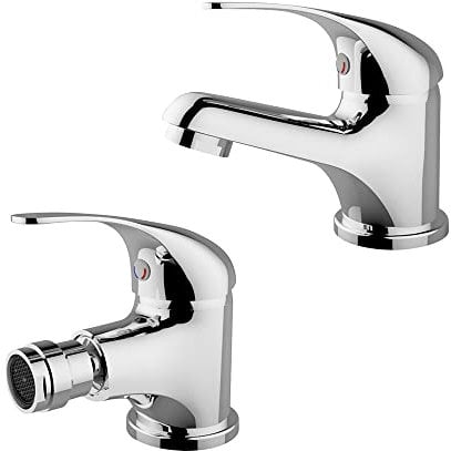 Set miscelatori Bagno lavabo e Bidet Serie Italia, in Ottone Cromato, Completo di piletta con salterello