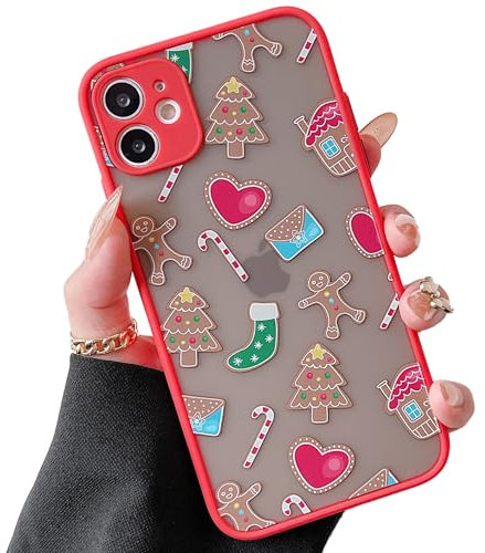 ZTOFERA Compatible with iPhone 12 Case, Cute Protective Phone Case Xmas Translucent Frosted Hard PC Back Case Shockproof Silicone Bumper Cover for iPhone 12, Gingerbread Man