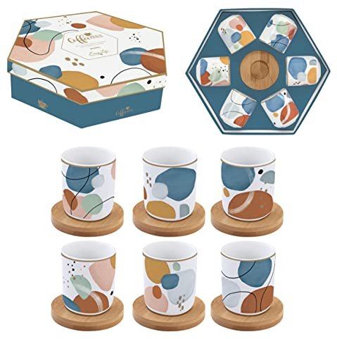 COFFRET 6 TASSES A CAFE 11CL EN PORC.AVEC SOUCOUPE EN BAMBOU SHAPE