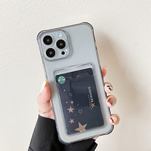 DEFBSC Case for iPhone 13 Pro, Transparent Back Card Holder Phone Case, Ultra Slim Soft TPU Shockproof Clear Case with Card Slot for Back of Phone - Black