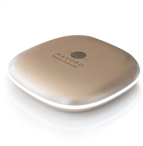 Mavoro Espejo de Maquillaje de Viaje con Luz LED | Recargable | Aumento de 1x/10x | Espejo de Bolsillo o Bolso | Espejo de Viaje Pequeño, Espejo Portátil Plegable, Sensor Táctil, USB(Dorado Champagne)