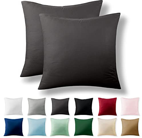 Alreya 2er-Set Renforcé Kissenbezug 60 x 60 cm - 100% Baumwolle mit YKK Reißverschluss, Superweicher Kopfkissenbezug 60x60, Kissenhülle, Anthrazit, nur Kissenbezug