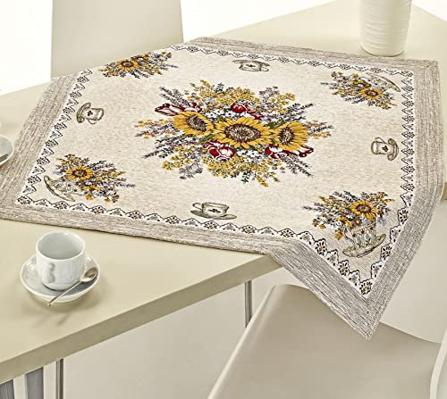 Confezioni Giuliana ® - Copritavolo Tovaglia Coprisedia jacquard cinigliato GIRASOLI accessori coordinati Made In Italy - Centrotavola 90x90