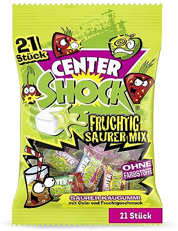 Center Shock Sour Mix, Packung mit 21 extra-sauren Kaugummis, verschiedenen Sorten mit Cola- & Frucht-Geschmack, geeignet für Geburtstag & Weihnachten, 84g