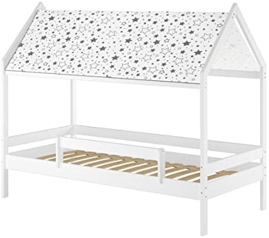 Erst-Holz Weißes Himmelbett m Himmel u Fallschutz Kinderbett Hausbett 90x200 Massivholz Einzelbett weiteres Zubehör wählbar V-60.58-09W, Ausstattung:Rollrost inkl.