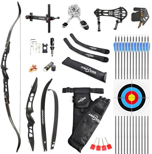 Bogenschießen Takedown Recurve Bogen und Pfeile Set ILF Wurfarme und Bogen Riser 20-40lbs Jagdbogen Aluminium Rechte Hand Recurvebogen Erwachsene Sportbogen (36LBS, Schwarz)