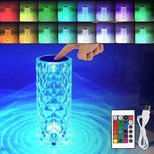 Crystal Lamp 16 Farbwechsel Rose Diamond Tischlampe mit Touch & Fernbedienung USB wiederaufladbare Acryl LED Nachtlichter für Schlafzimmer Wohnzimmer Party Dating Dinner Decor