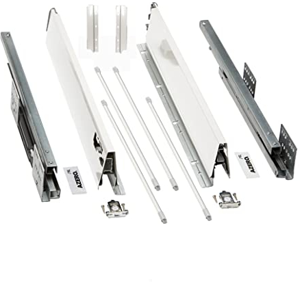 Cajón de cocina AZERODESIGN altura 199mm guías de freno de extracción total, rieles de hasta 50 kg de peso, color en blanco laterales regulables, kit de varillas redondas (500mm)