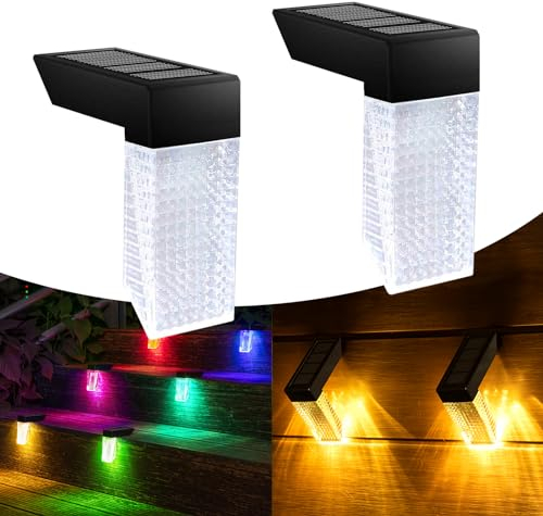 TOTHDATE 2PCS Solar Treppenbeleuchtung Aussen Warmweiß+Farbwechsel, Solar Wandleuchten Zaun Terrassenleuchten Dachrinnenleuchten IP65 Wasserdicht für Garten Freien Treppen Balkon Patio Deko