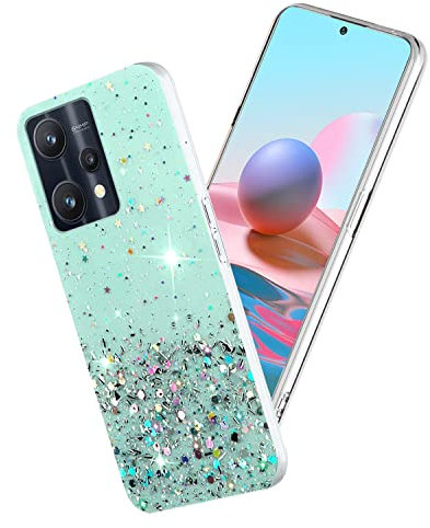 Yarxiawin Custodia per Oneplus Nord CE 2 Lite 5G Silicone Rosa, Effetto Glitter per Realme 9 Pro 5g Cover Trasparente Brillante Morbida Sottile Case Regalo per Donne (Verde)