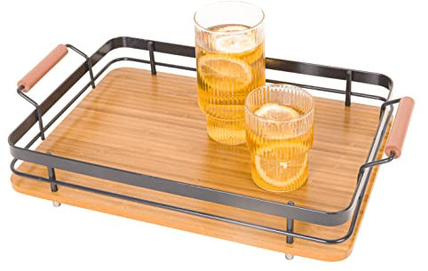 Eden & Willow Nordic Natural Bamboo Serving Tray, Durable Decorative Food Kitchen Platter with Metal Handles for Table, Dinner, and Breakfast (Medium)