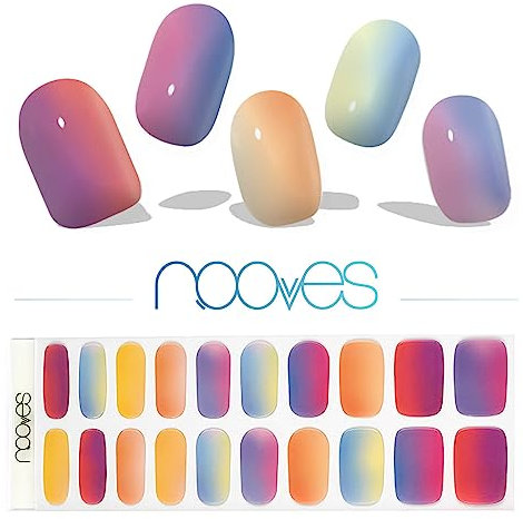 NOOVES - Láminas de Gel para Uñas| Rainbow - Multicolor 20 uds, Semicuradas Premium, Gel Nail Stickers,Pegatinas, Incluye 1 Lima de Uñas y 1 Palito de Naranjo, Vegano