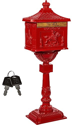 STILISTA Antiker Standbriefkasten 118 cm aus rostfreiem Aluminium, Farbwahl, Rot