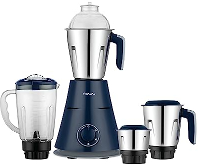 Bajaj Ninja Series Trinity - Molinillo mezclador de 750 vatios, 4 frascos, cuchillas DuraCut, potente motor Titan de 750 W, diseño de base flotante, 3 tarros mezcladores de acero inoxidable y 1 tarro