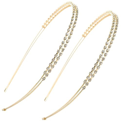 Strass Haarreif Haarschmuck Silberne Braut Stirnbänder Kristall Haarreifen 2 StüCk Glitzer Strass Stirnbänder Haarkrone Tiara Haarbänder (Gold)