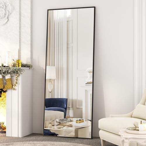 Boromal Ganzkörperspiegel mit Schwarz Metallrahmen 150x50cm Ganzkörperspiegel Standspiegel Schwarz Spiegel Groß, Bodenspiegel Bodenspiegel Ganzkörper für Schlafzimmer Wohnzimmer
