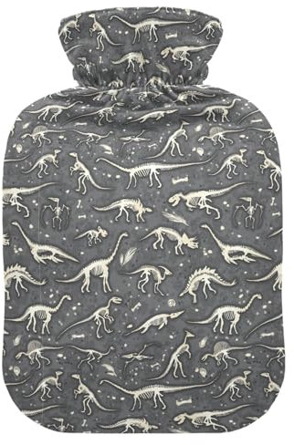 Dino Skeletons Dinosaurs Hot Water Bottle with Cover Hot Water Bottles for Pain Relief Hand Feet Warmer Heating Bottles for Sore Muscles Injuries, 2L