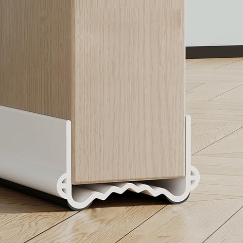 Veki 100cm Bas de Porte Isolant, Boudin de Porte Anti Froid, Joint de Porte Anti Bruit, Phonique Thermique Bande d'Étanchéité Protège des Courants d'air et des Insectes (Blanc, Largeur 3.5-5.5 cm)