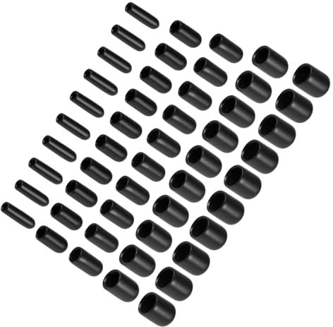 CoCud Round Rubber End Caps, 1/8 3/16 1/4 5/16 3/8 ID Vinyl Cover Flexible Screw Thread Protectors Rubber Bolt Caps Vacuum Caps Black - (Applications: for Metal Tube Rod), 50-Pieces