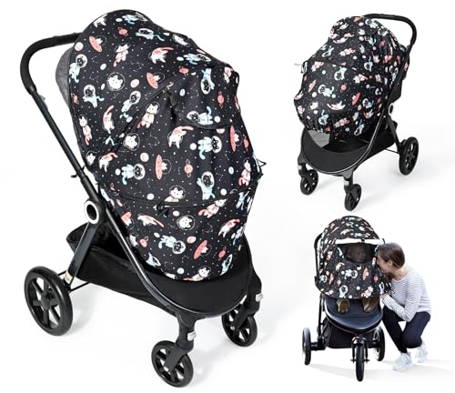 Orzbow Parasol Carro Bebe Desmontable,Sombrilla Carro Bebe Universal con Ventana Malla,Ajustable UPF 50+ Parasol Carrito Bebe con Ricos Visuales Interiores,Bloquear el 99% UV,Fácil de Instalar,Gatitos