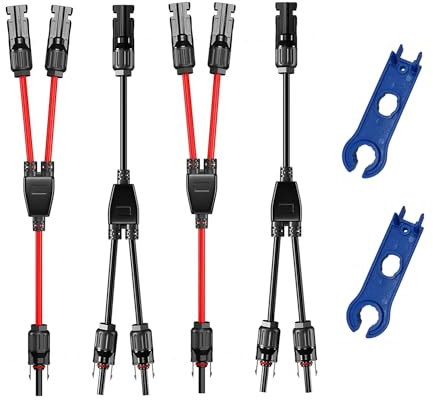 Kibon 2 Paar Solarkabel Y-Verteiler,6 mm² Solarpanel Y Stecker,Solarpanel Kabel Solarkabel Y Verteiler Male Female MMF und FFM Connector Photovoltaik Steckverbinder