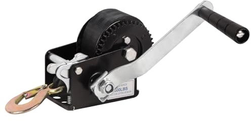 Dawot Treuil manuel robuste de 362,9 kg avec sangle noire de 5 m et rapport 3.2:1 vitesse commutable à 2 voies pour bateau, remorque, camion, VTT