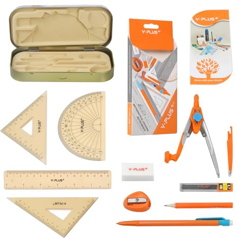 Nivofu 12 Pcs Maths Geometry Set for Students, Protractor and Compass Set with Storage Box, Exam Stationery Pencil Case, Maths Ruler and Eraser for Student Maths Learning and Home Schooling