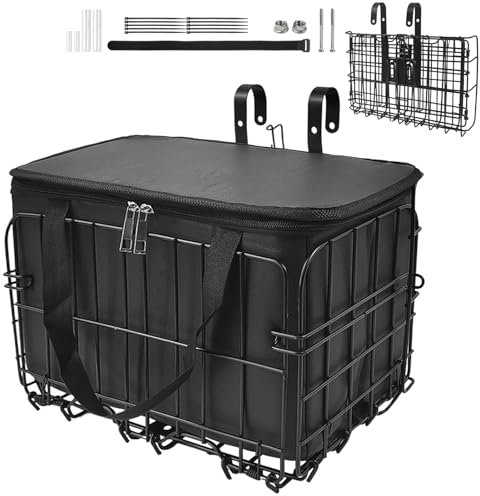 Fahrradkorb vorne, faltbarer Fahrradkorb mit herausnehmbarer Innentasche, großes Schnellverschluss-Design, Fahrradrahmenkorb, abnehmbare Vordertasche/hinten hängender Gepäckträger, zum Tragen von