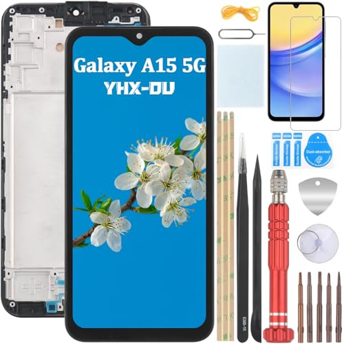 YHX-OU 6.5 Noir Kit Incell Écran LCD avec Châssis pour Samsung Galaxy A15 5G SM-A156B SM-A156P SM-A156U Écran Complet Tactile LCD Display de Rechange avec Film de Protection D'écran et Outils