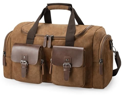 Virklyee Canvas Reisetasche Groß,35L Wochenend Tasche,Faltbare Reisetasche für Herren & Damen,Großen Kapazität,Tear Resistant,für Business Lässig Camping(Braun)