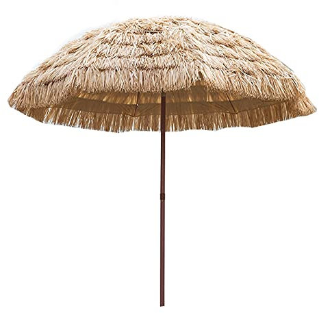 QUSYZD Parasol de jardin en paille de chaume, Parasol de plage avec inclinaison, Parasol rond de 8 pieds, parasol de pelouse, marron,