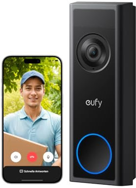 eufy Video Türklingel mit Kamera C31, 2K FHD, Nachtsicht, Schnellwechsel-Akku/Kabel, Videoanrufe, 24/7 Aufnahme, Mensch- & Bewegungserkennung, HomeBase 3 Kompatibel, Ohne ABO-Kosten (Generalüberholt)