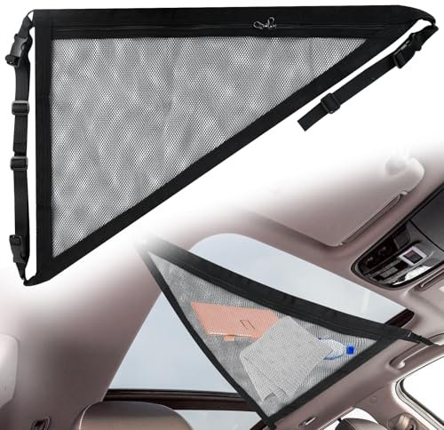 Gepäcknetz Auto Dachhimmel, Universal Gepäcknetz Autodach Dreiecke Aufbewahrungsnetz Verstellbare Auto Netz Dachhimmel Kofferraum Netztasche für Camping Zubehör SUV Van, Schwarz, 70x50cm