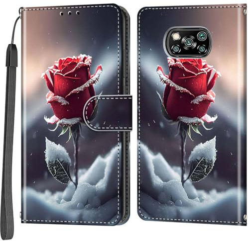 Salanheo Handyhülle für Xiaomi Poco X3 NFC / X3 / X3 Pro, Rosen | Kartenfach, Standfunktion, Magnetische, Klappbar PU Lederhülle, Stoßfeste, Faltbar Klapphülle, Handytasche