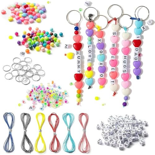 POHOVE 286 Pcs Keychain Making Kit,Keyring Making Kit,DIY Bead Bar Keychain Kit,Phone Charm Makin-g Kit for Bracelet Making-Make Your Own Keyrings with Beads.