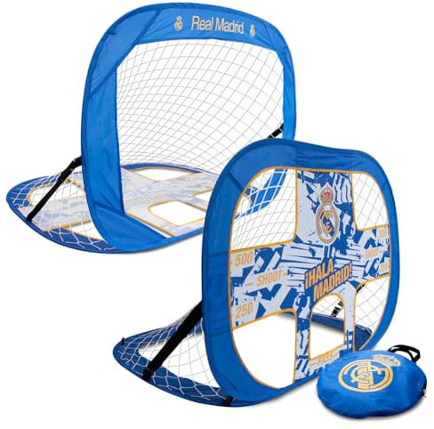 Hy-Pro Offiziell Lizenziertes Real Madrid 1,2 x 0,9 m Pop Up 2-in-1 Ziel-Fußballtor – tragbares Fußballtor, Fußball-Trainingsausrüstung, Tragetasche, Kinder, Erwachsene, Real Madrid Merchandise