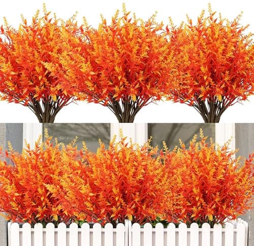 HNVNER 16 Bundles Outdoor Autumn Artificial Fall Flowers UV Resistant Fake Greenery for Garden Window Box Patio Thanksgiving Halloween Home Decor