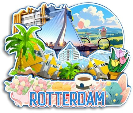 Quwsne Kühlschrankmagnet, Rotterdam, Niederlande, Kühlschrankmagnet, Stadt, Reise, Souvenirs, Touristengeschenke, 3D, klassische Sehenswürdigkeiten, handgefertigt, Handwerk, Heimdekoration -3781