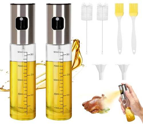 2 Piezas Pulverizador Aceite Spray, 100 ml Spray Aceitera Antigoteo de Vidrio para Cocina, Freidoras de Aire, Ensalada, Barbacoa