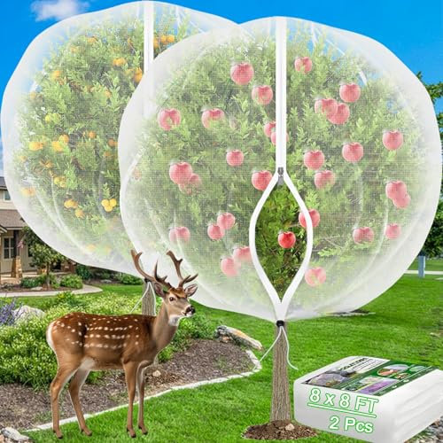 Large Fruit Trees Netting Zipper - 2Pcs 10X10 FT with Drawstring Bird-Proof,Durable Mesh Covers for Blueberry,Apple,Pear,Peach,Orange Trees&Tomato Plants Bug Insect Protection Cover (2, 8 X 8 FT)